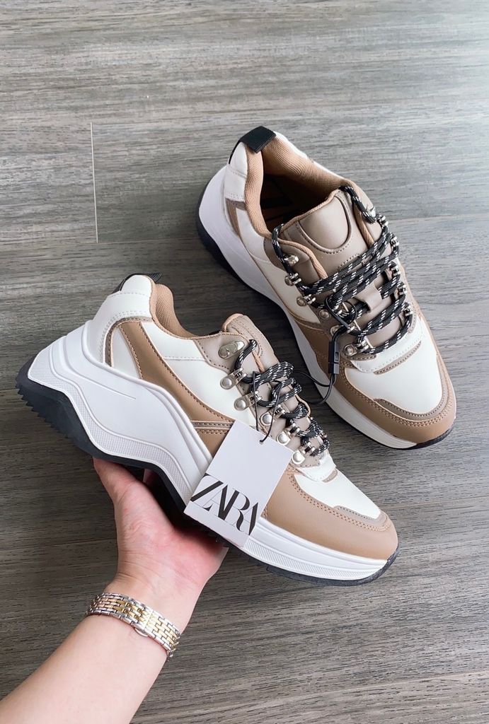 Giày sneaker zara trắng phối nâu
