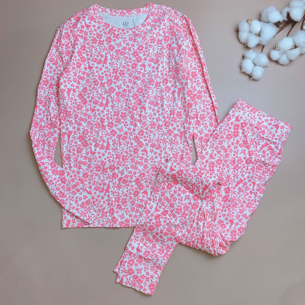 Bộ cotton Gapkid trắng hoa đỏ