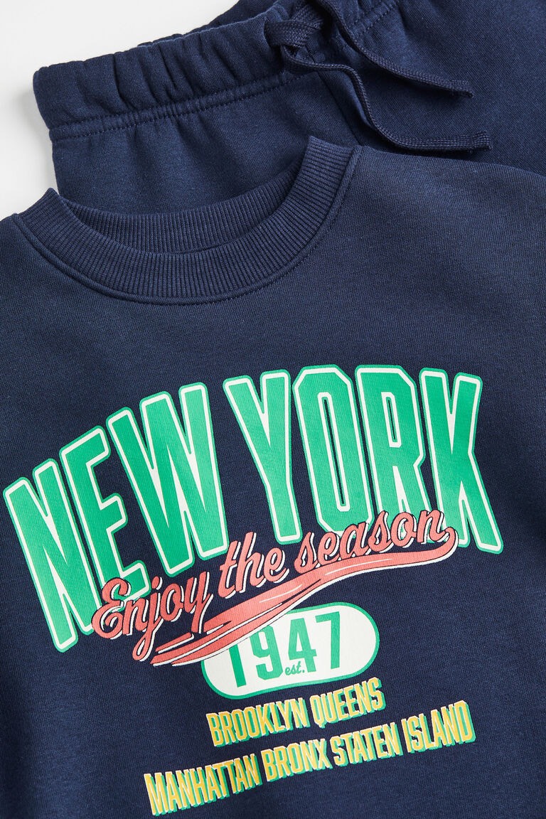 Bộ nỉ da cá HM màu navy New York size 2 - 10y