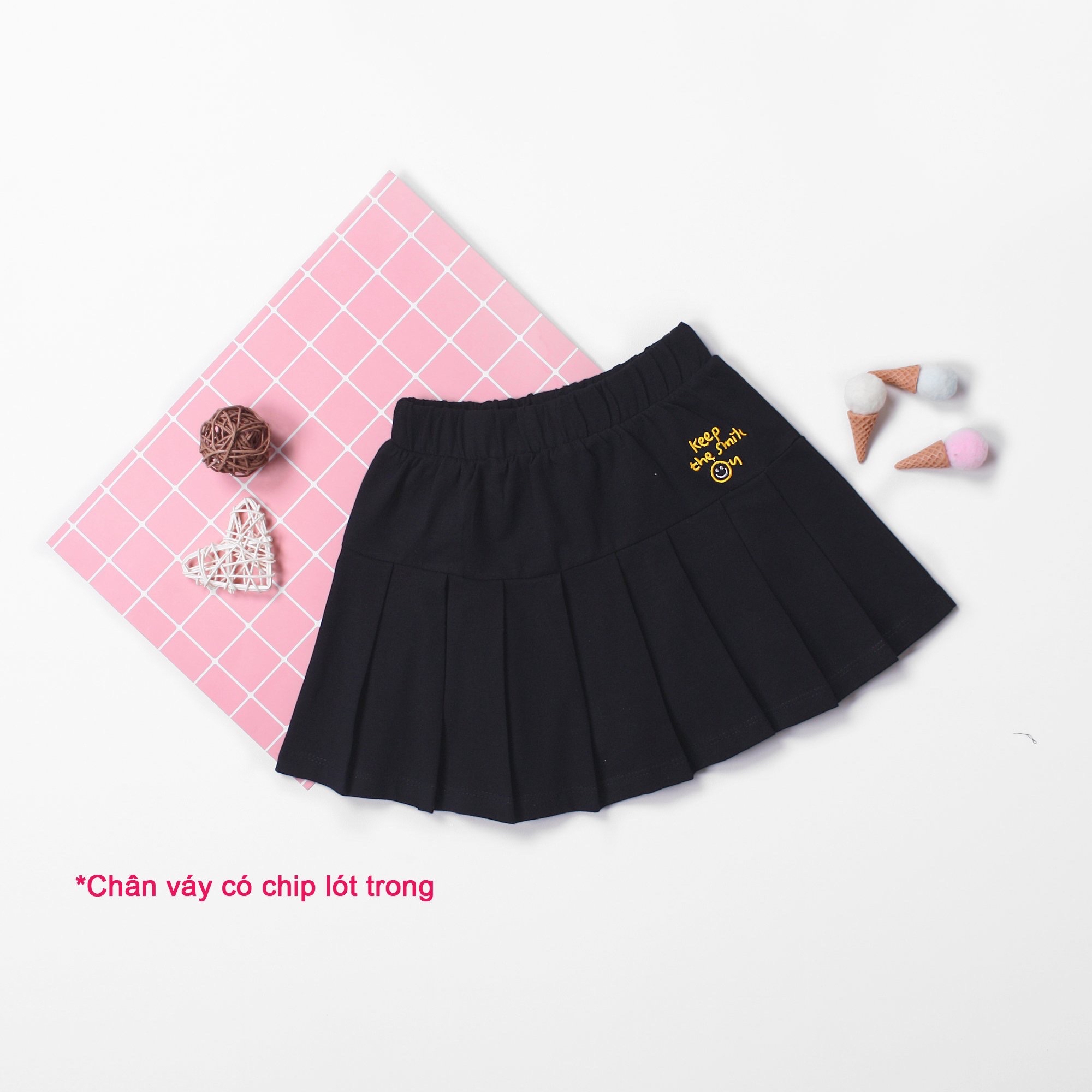 Chân váy cotton Nexxi xếp ly lót chip đùi BG - 4 màu
