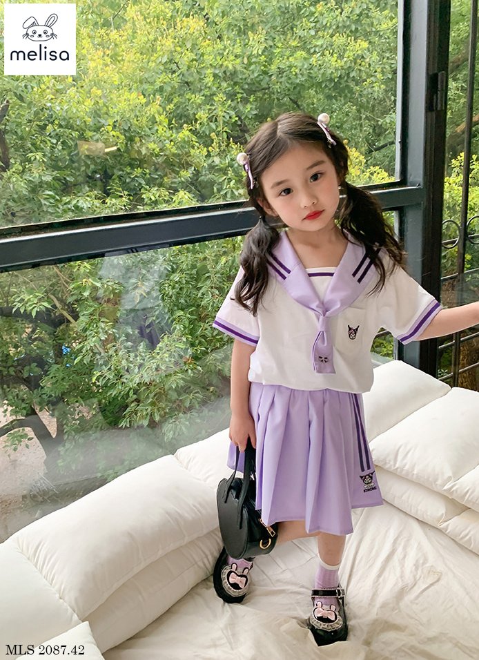 Set bộ Melisa Kuromi áo thủy thủ mix chân váy tím size 2-12y