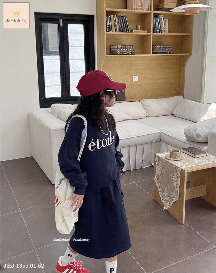Set nỉ Jam&Jenny áo in chữ Etoile - chân váy túi hộp 2 màu size 2 - 12y