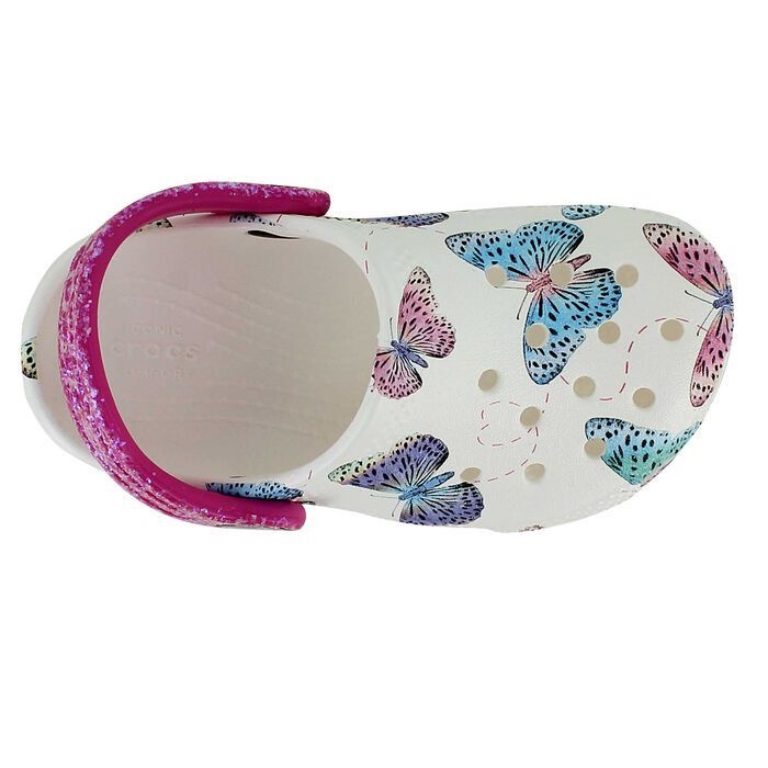 Sục Crocs màu trắng họa tiết bướm butterfly cho bé gái size C7-J4