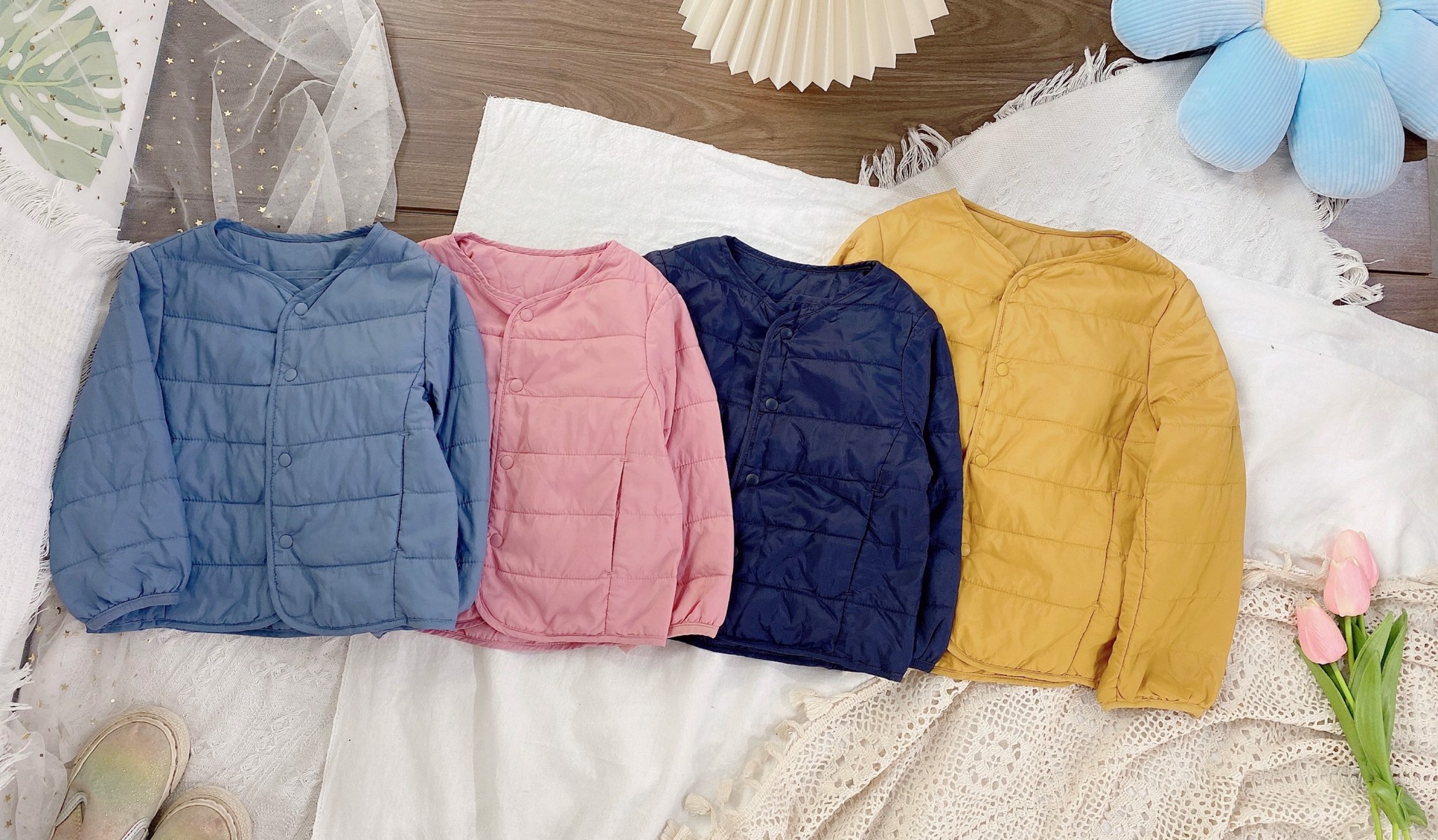 Áo phao siêu nhẹ cổ tròn Uni 4 màu BTBG size 80 / 90 / 100