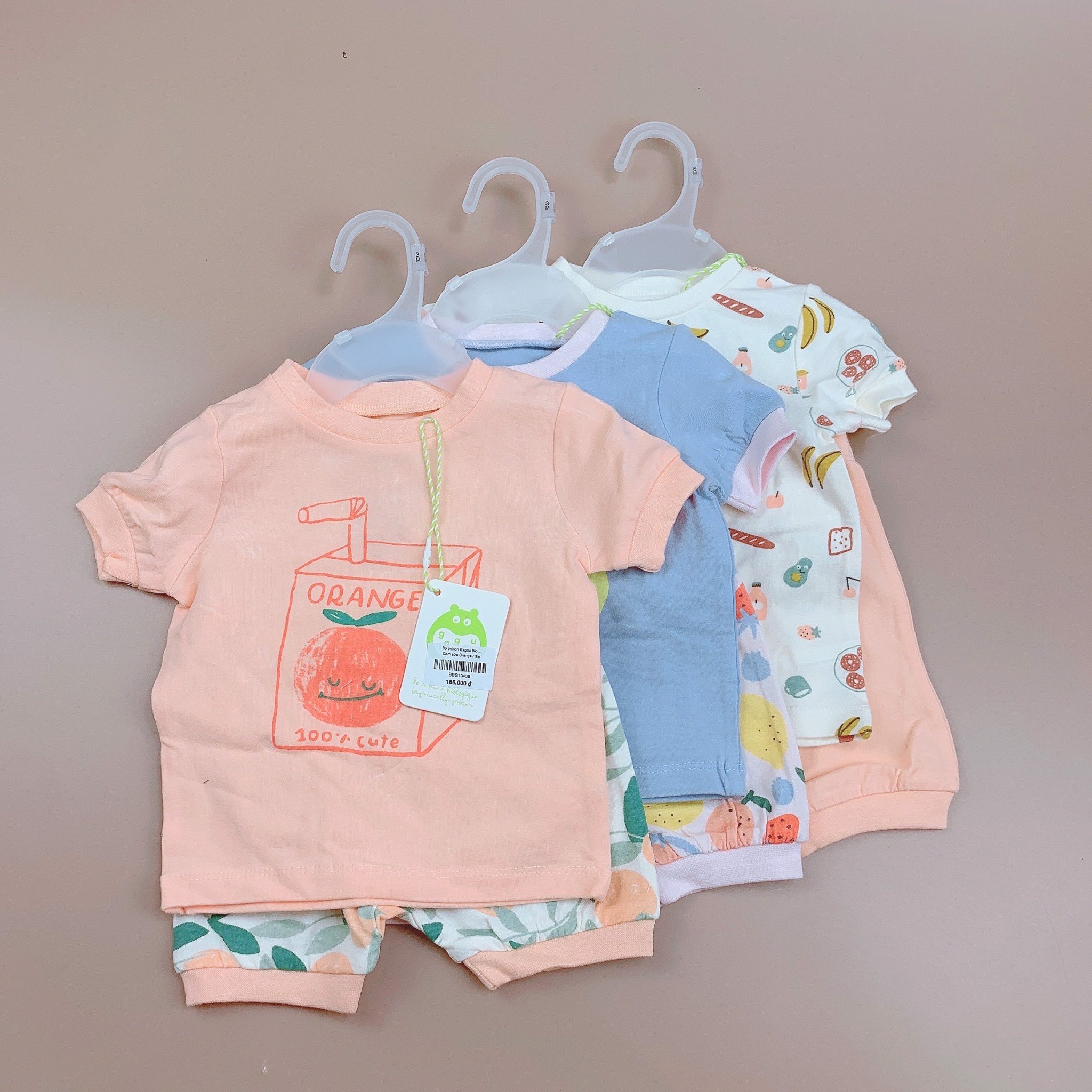 Bộ cotton Gagou Bio 3 hình Bé Gái 1m - 24m