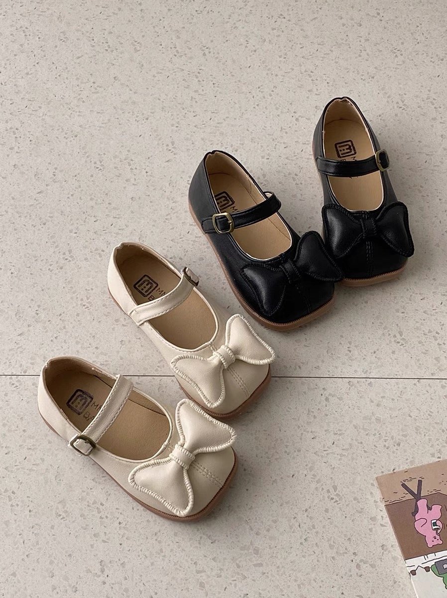 V296 - Giày MG Baby nơ phồng 2 màu kem / đen size 21-30