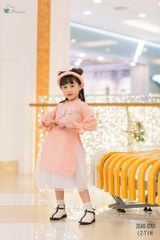 Áo dài voan Sapodill thêu ngực hồng / vàng size 7 - 12 y