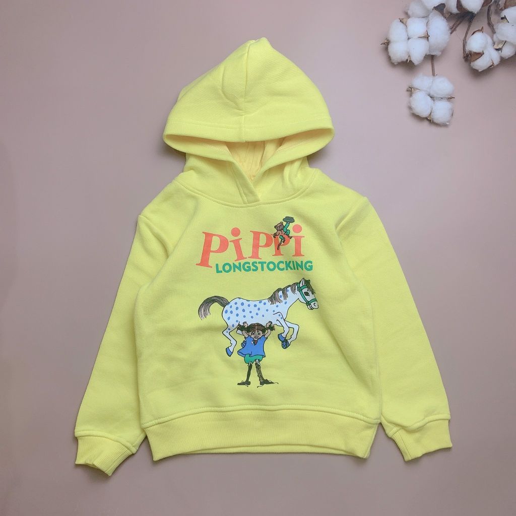 Áo nỉ hoodie HM màu vàng hình ngựa pippi