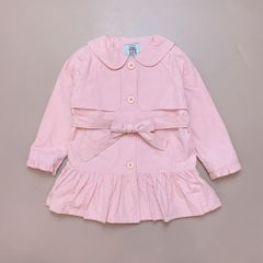 Áo khoác trenchcoat Babidiboo màu hồng cổ sen nhún gấu