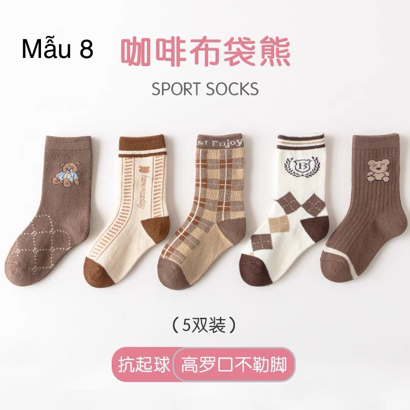 Set 5 tất Minliu Kids Socks nhiều hình Bé Gái size 2 - 12y