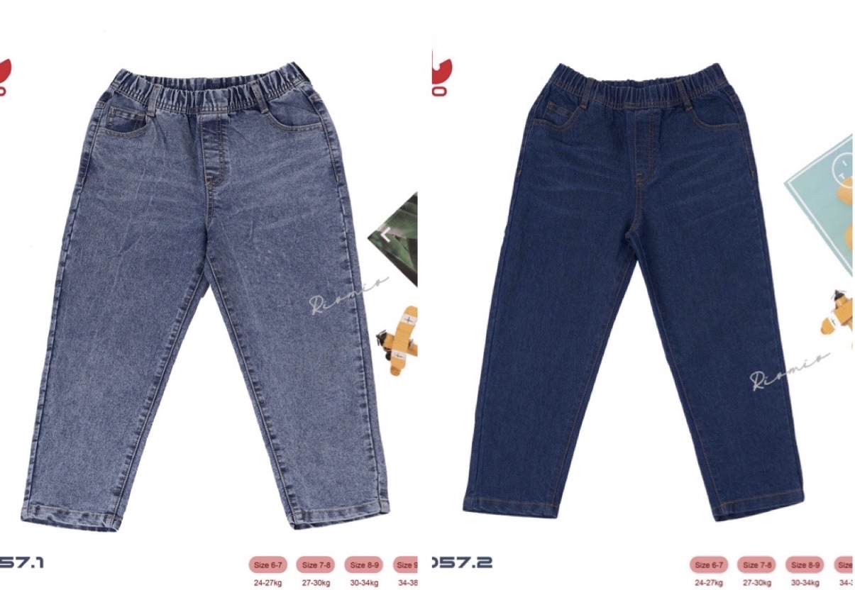 Quần jean mềm Riomio dáng baggy bé trai trơn 2 màu đậm / nhạt