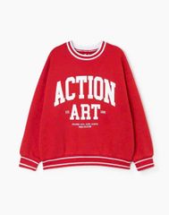 Áo nỉ bông GGJJ màu đỏ Action Art dòng đại bé gái size 6-14y