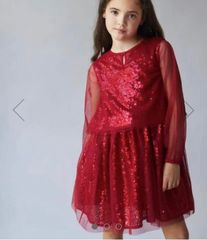 Váy kim sa phối voan Leigh Tuker màu đỏ size 4 - 12y