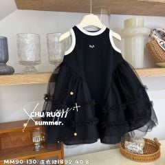 Váy Xinyue cotton phối chân ren mềm 2 màu đen/trắng bé gái size 90-130