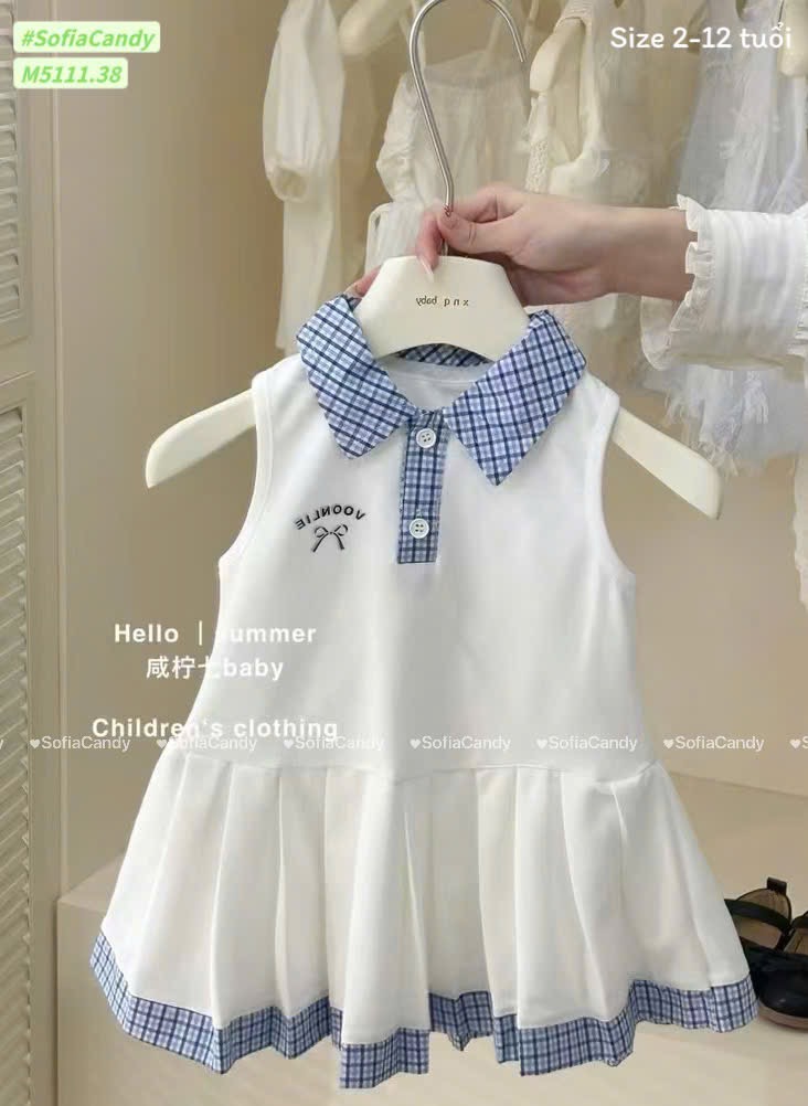 M5111 - Váy polo Mia kids phối cổ kẻ 2 màu size 2 - 12y