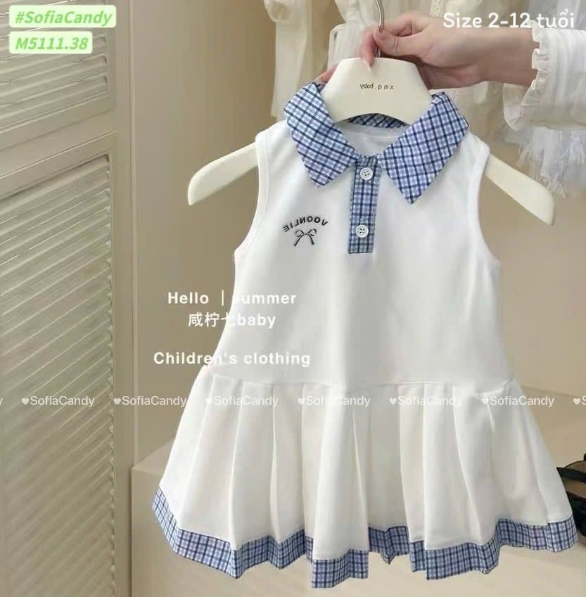 M5111 - Váy polo Mia kids phối cổ kẻ 2 màu size 2 - 12y