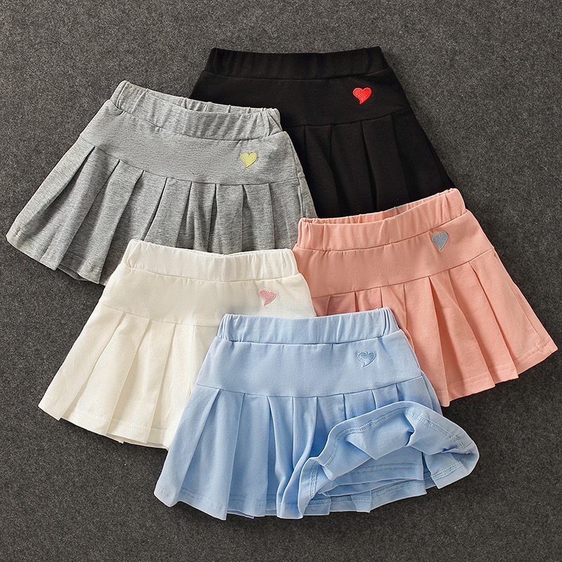 Chân váy xếp ly thun liền quần thêu tim 5 màu size 100 - 170