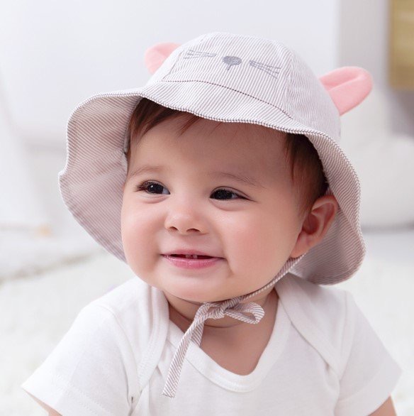 Mũ vải vành Miller kẻ xanh/nâu hoạ tiết mặt chuột