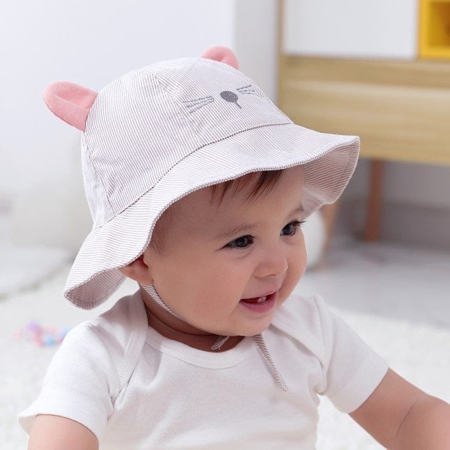 Mũ vải vành Miller kẻ xanh/nâu hoạ tiết mặt chuột