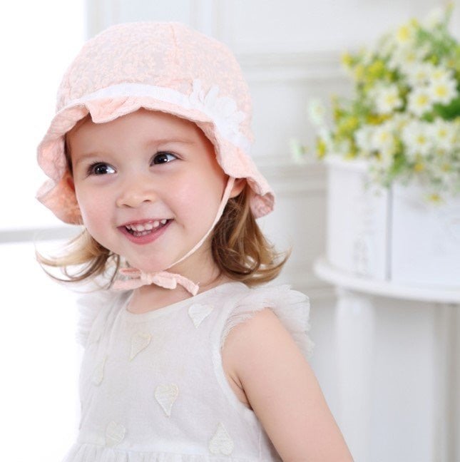 Mũ vải vành Miller màu cam dệt hoạ tiết nổi đính hoa trắng