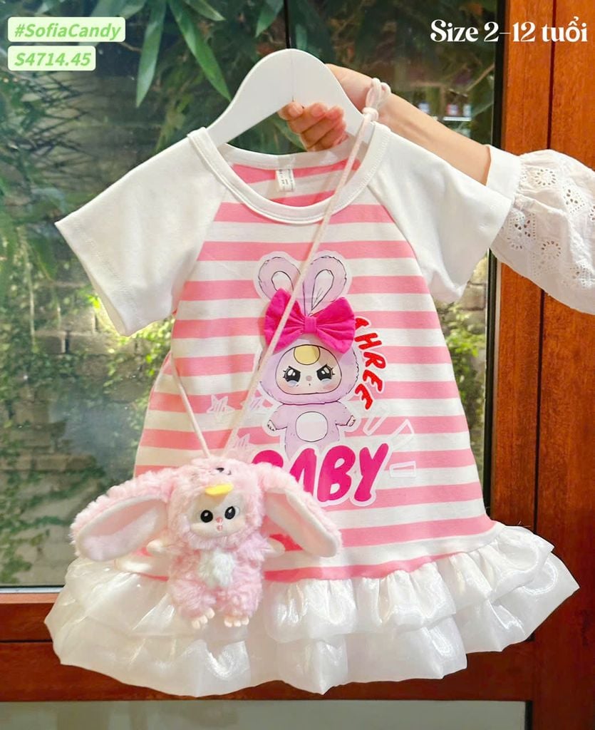 S4714 - Váy Sofia Candy Baby Three kẻ hồng trắng bé gái size 2-12y