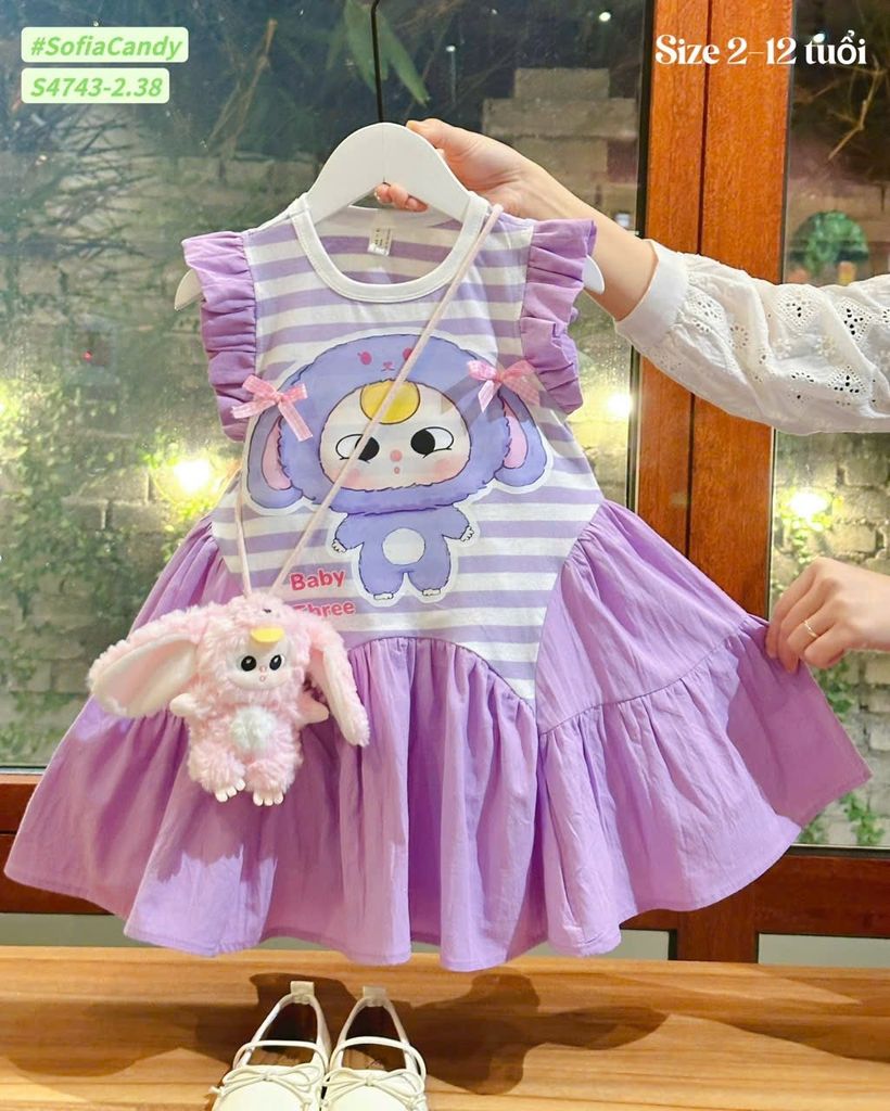 S4743 - Váy Sofia Candy Baby Three kẻ tím bé gái size 2-12y
