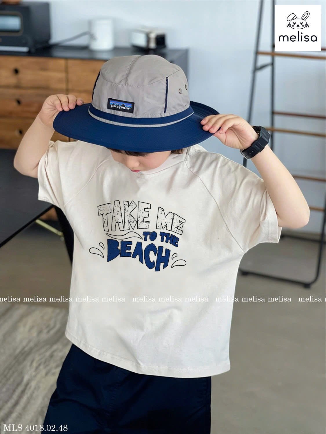 MLS 4018 - Bộ Melisa áo cotton Take me to the Beach trắng/navy bé trai size 2-12y
