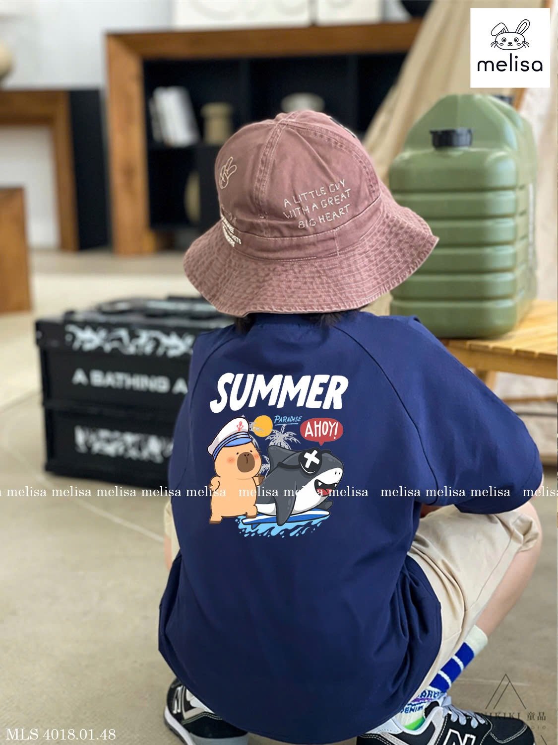 MLS 4018 - Bộ Melisa áo cotton Take me to the Beach trắng/navy bé trai size 2-12y
