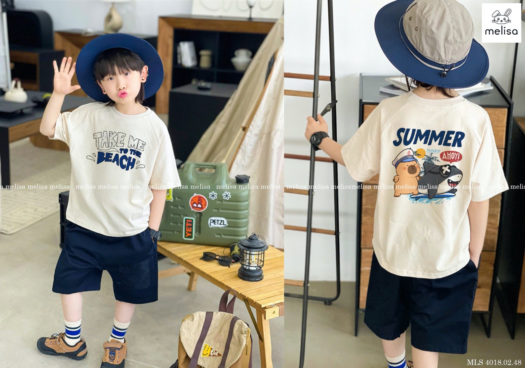 MLS 4018 - Bộ Melisa áo cotton Take me to the Beach trắng/navy bé trai size 2-12y