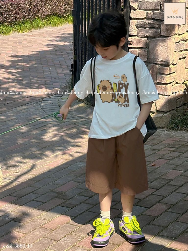 JJ 3883 - Bộ Jam & Jenny Capybara tập GYM + quần kaki nâu bé trai size 2-12y