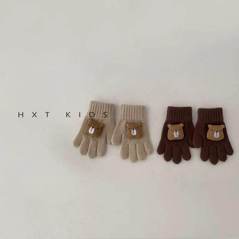 Găng tay len trơn màu mặt gấu nhiều màu size 2-8y