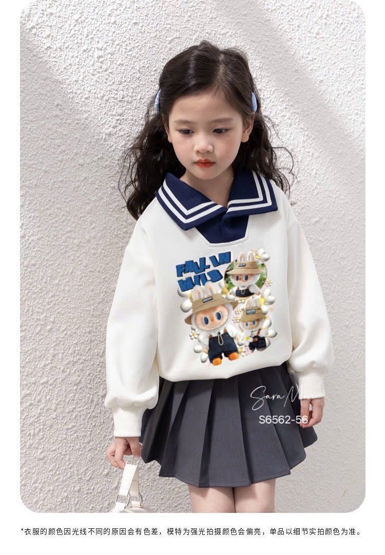 Set bộ Sara Min Labubu áo cổ thủy thủ + chân váy xếp ly bé gái size 2-12y