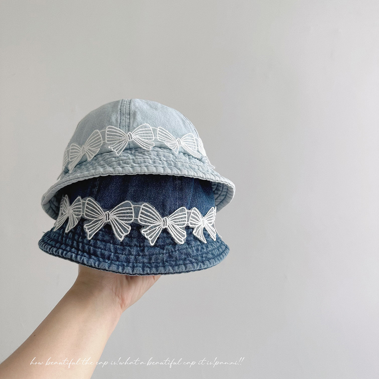 Mũ vành jean đính nơ trắng nhiều màu cho bé gái size 2-4y