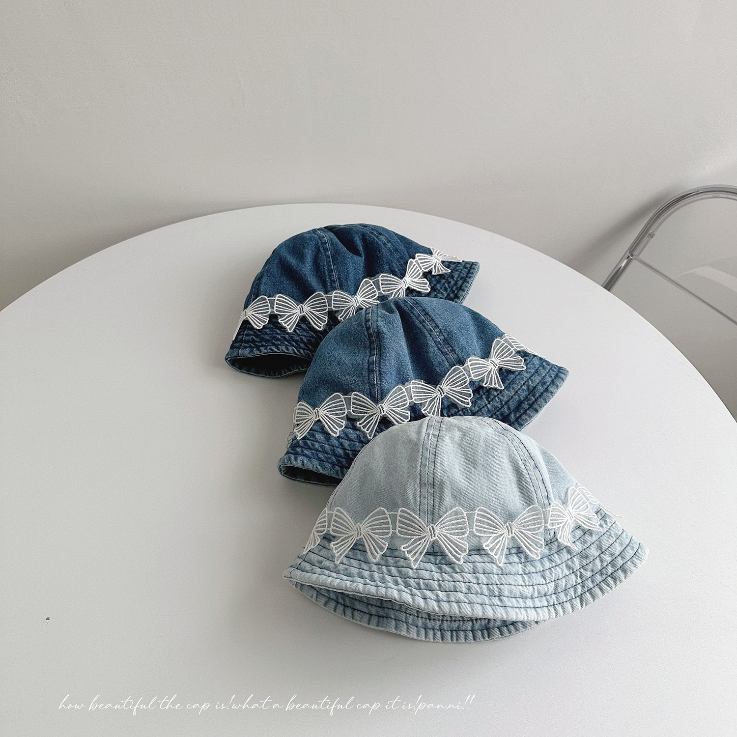 Mũ vành jean đính nơ trắng nhiều màu cho bé gái size 2-4y
