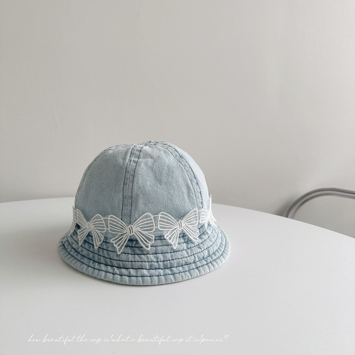 Mũ vành jean đính nơ trắng nhiều màu cho bé gái size 2-4y