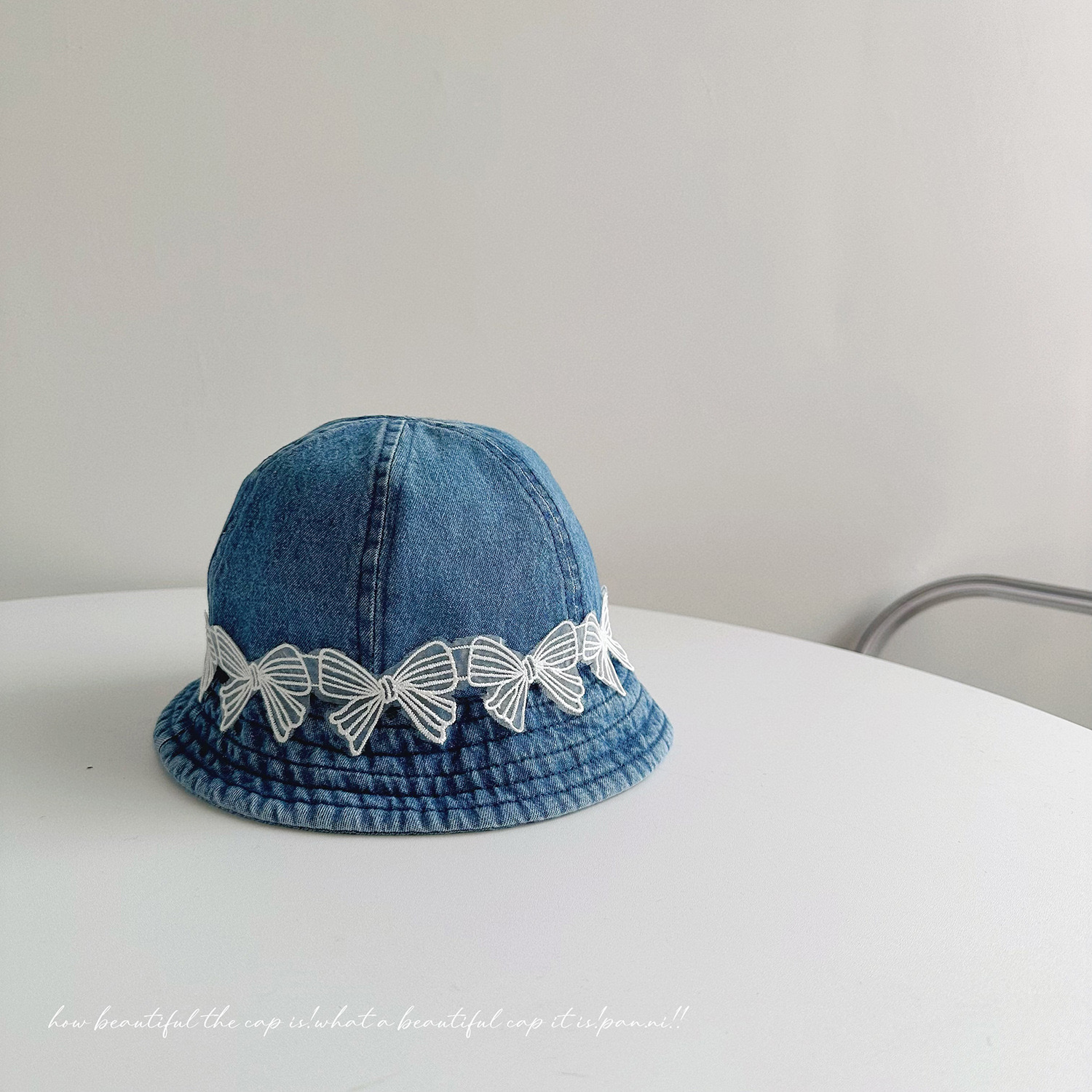 Mũ vành jean đính nơ trắng nhiều màu cho bé gái size 2-4y