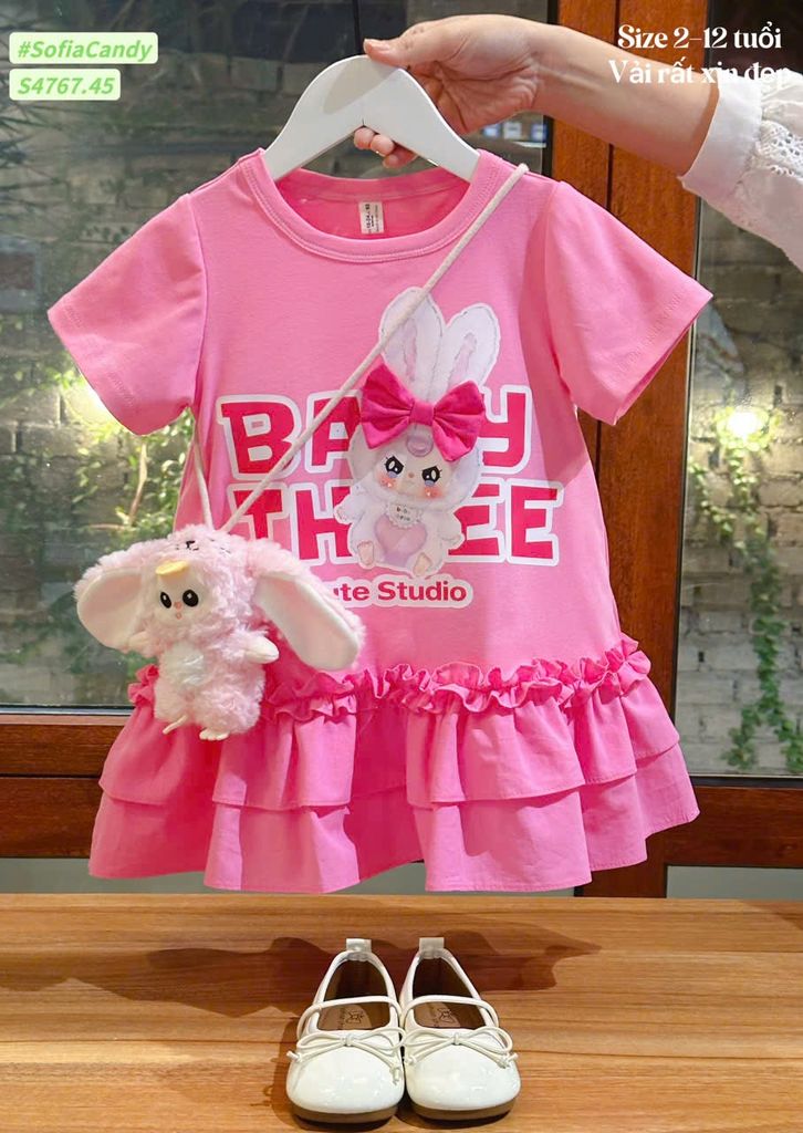 S4767 - Váy Sofia Candy Baby Three hồng phối nơ bé gái size 2-12y
