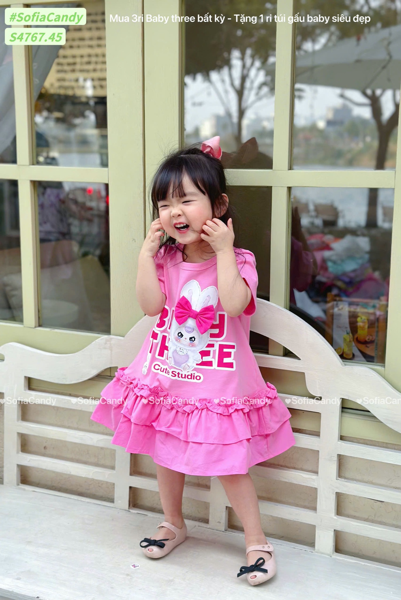 S4767 - Váy Sofia Candy Baby Three hồng phối nơ bé gái size 2-12y