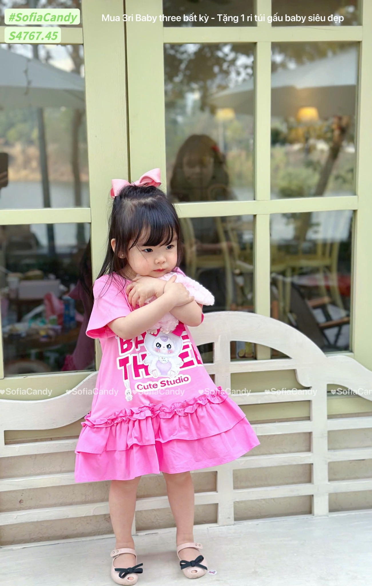 S4767 - Váy Sofia Candy Baby Three hồng phối nơ bé gái size 2-12y