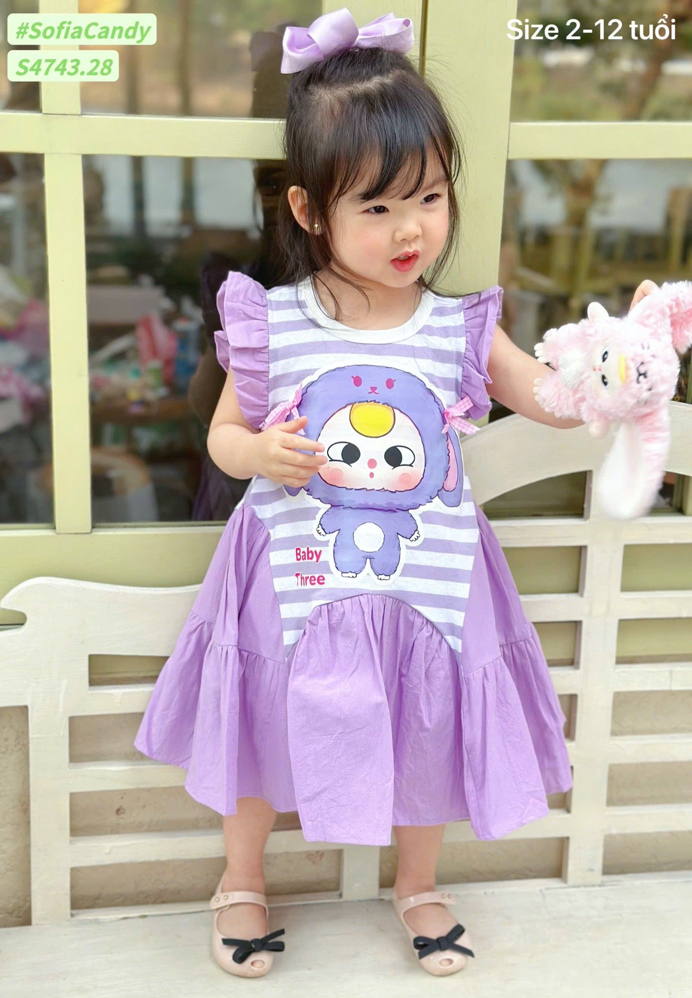 S4743 - Váy Sofia Candy Baby Three kẻ tím bé gái size 2-12y