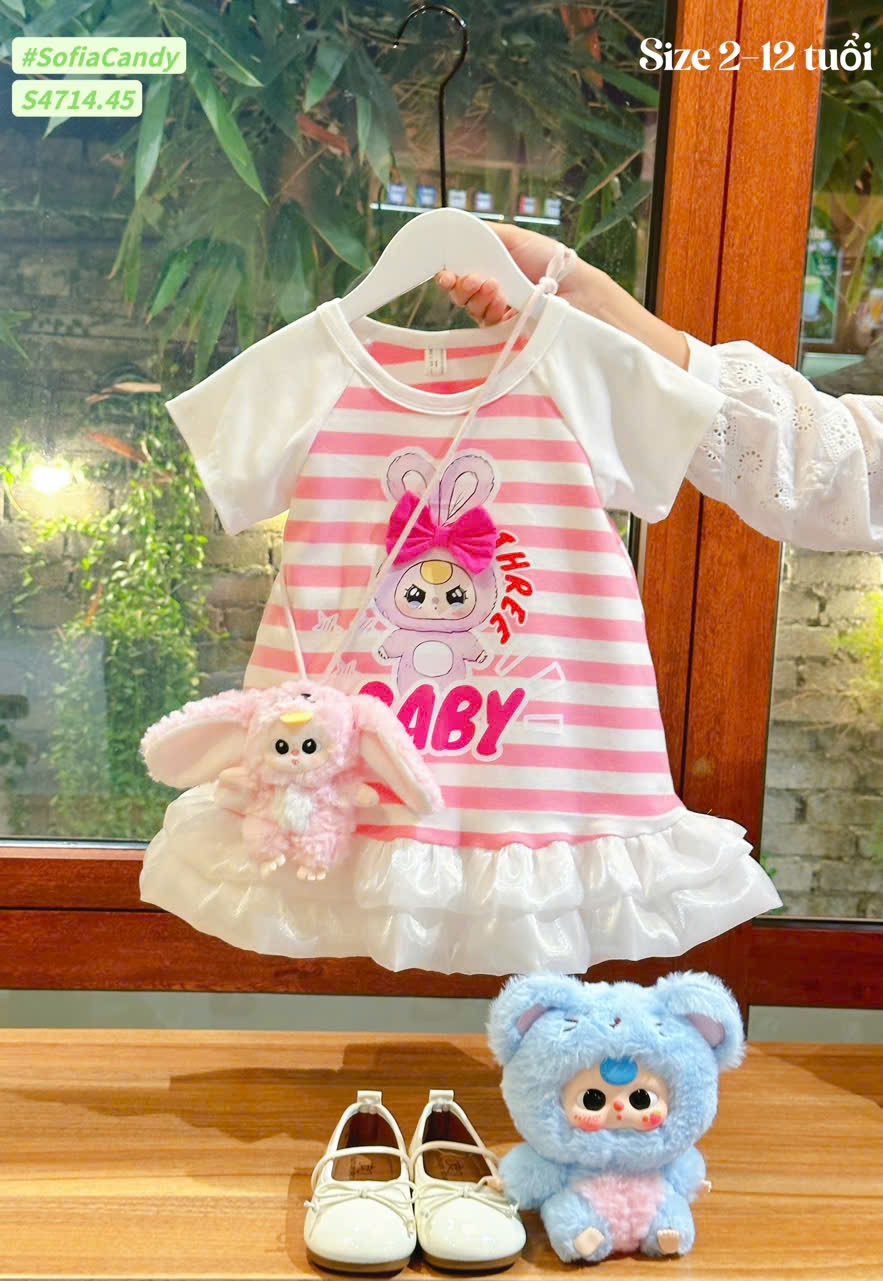 S4714 - Váy Sofia Candy Baby Three kẻ hồng trắng bé gái size 2-12y