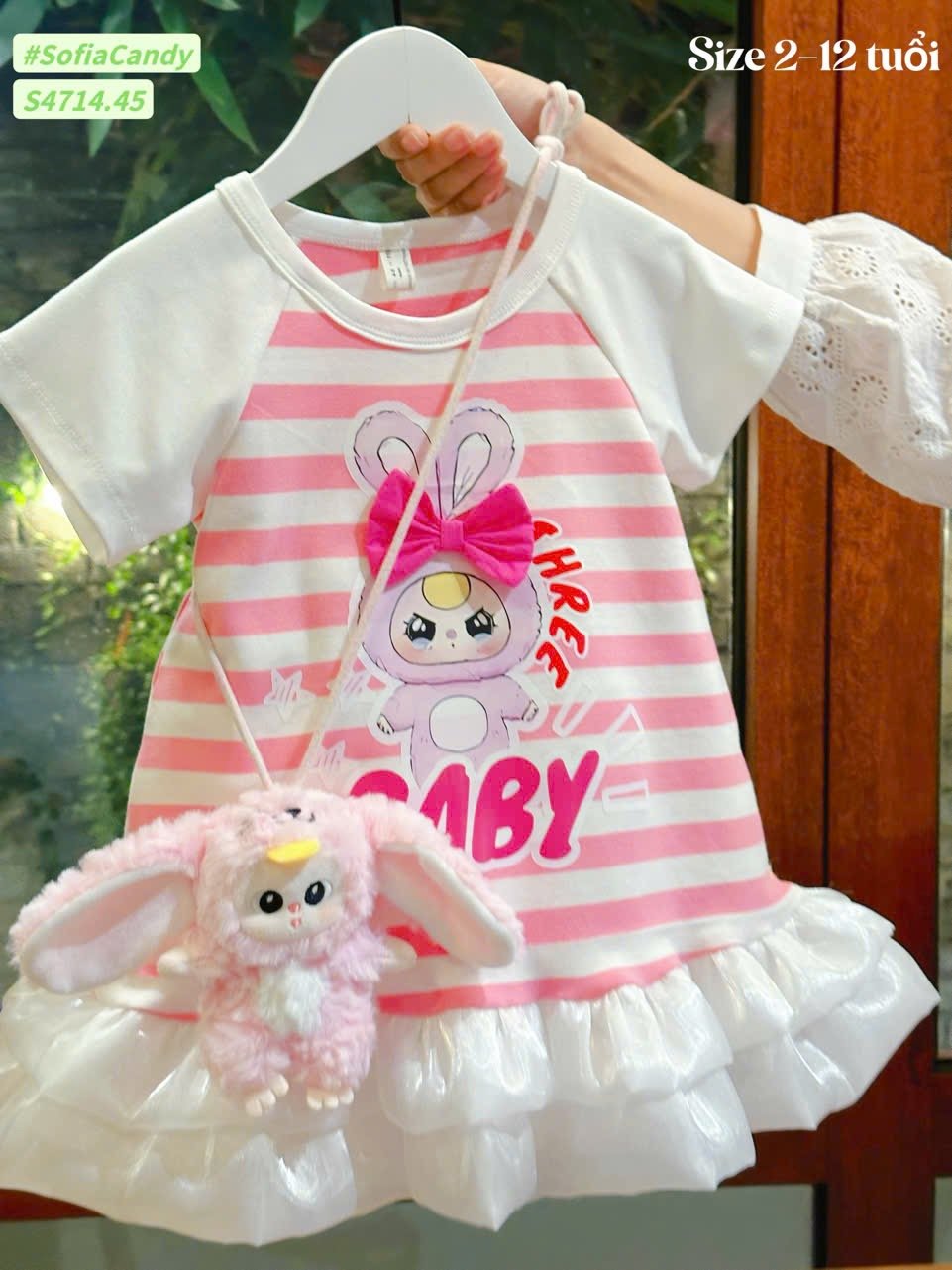 S4714 - Váy Sofia Candy Baby Three kẻ hồng trắng bé gái size 2-12y