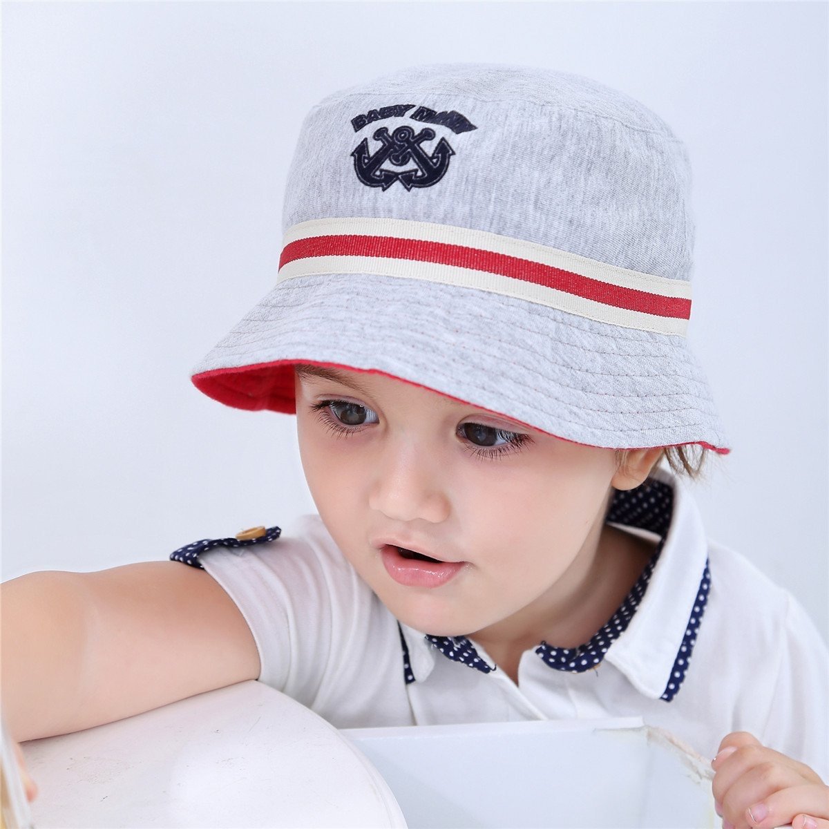 Mũ vải vành Miller BT - màu ghi viền be đỏ