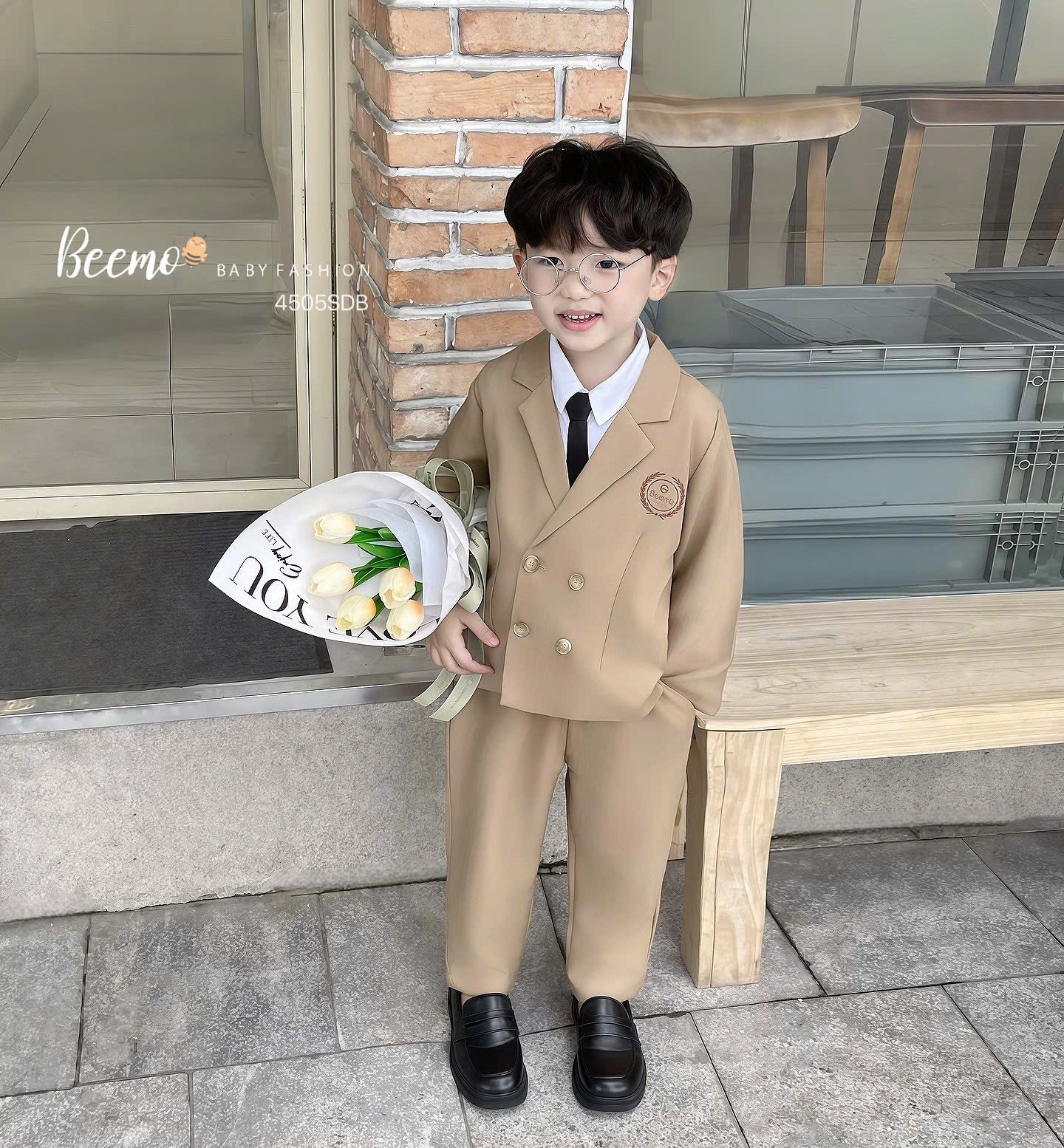 Set bộ Vest Beemo kèm cavat hai hàng khuy cho bé trai size 80-130 (không kèm sơ mi)