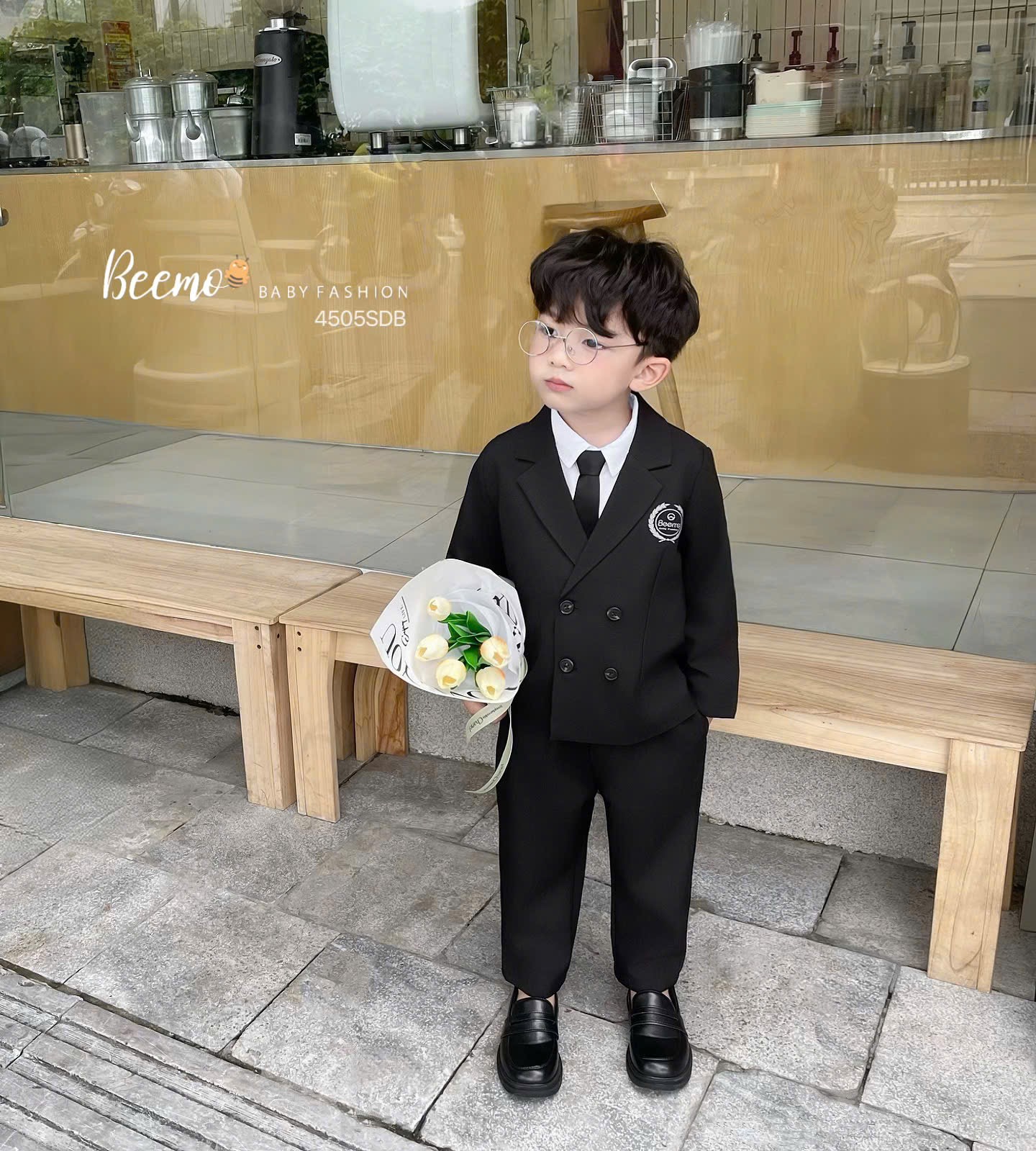 Set bộ Vest Beemo kèm cavat hai hàng khuy cho bé trai size 80-130 (không kèm sơ mi)