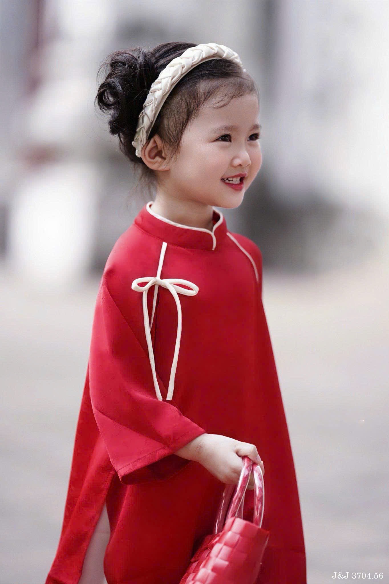 JJ 3704 - Áo dài Jam & Jenny màu đỏ đính nơ trắng bé gái size 2-12y