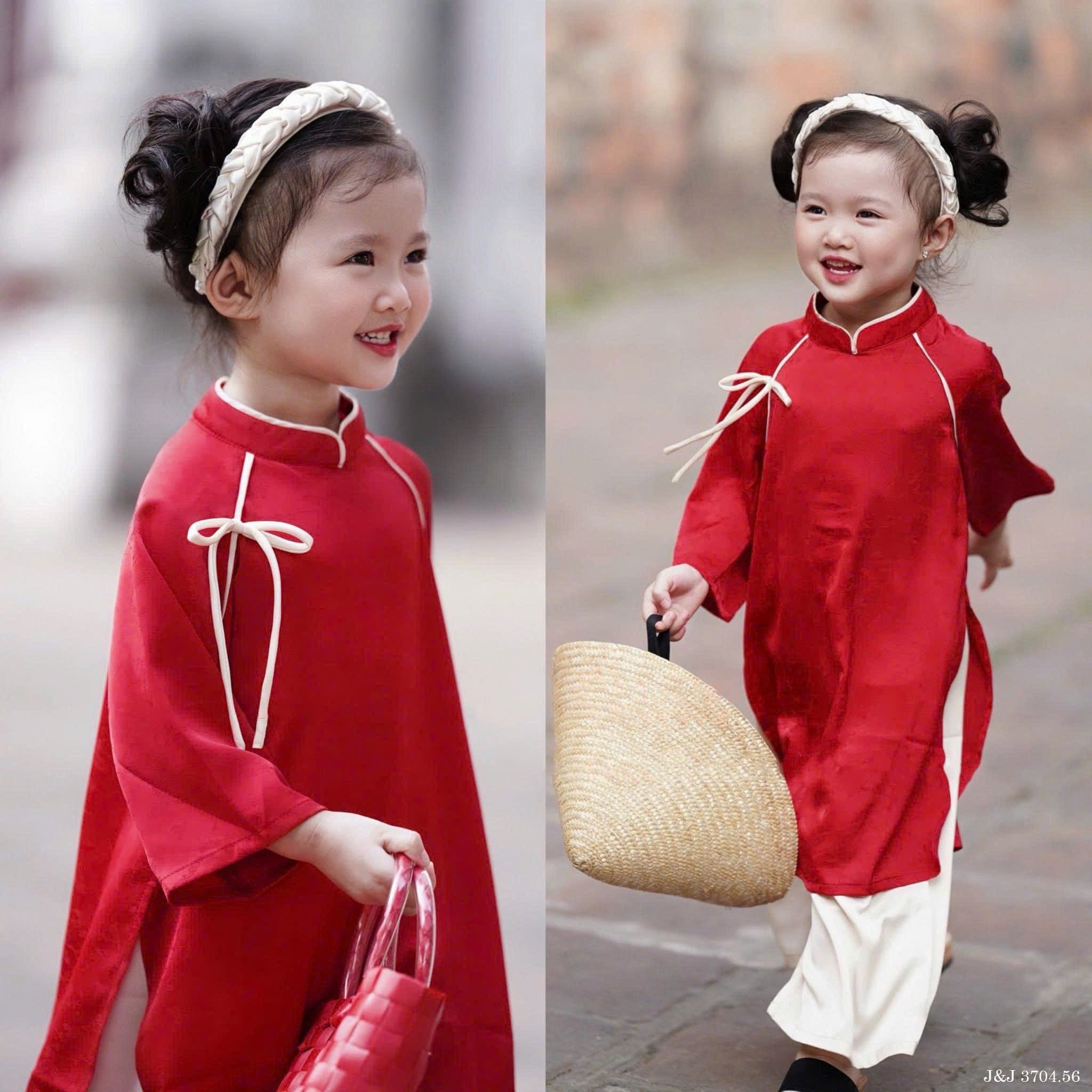 JJ 3704 - Áo dài Jam & Jenny màu đỏ đính nơ trắng bé gái size 2-12y