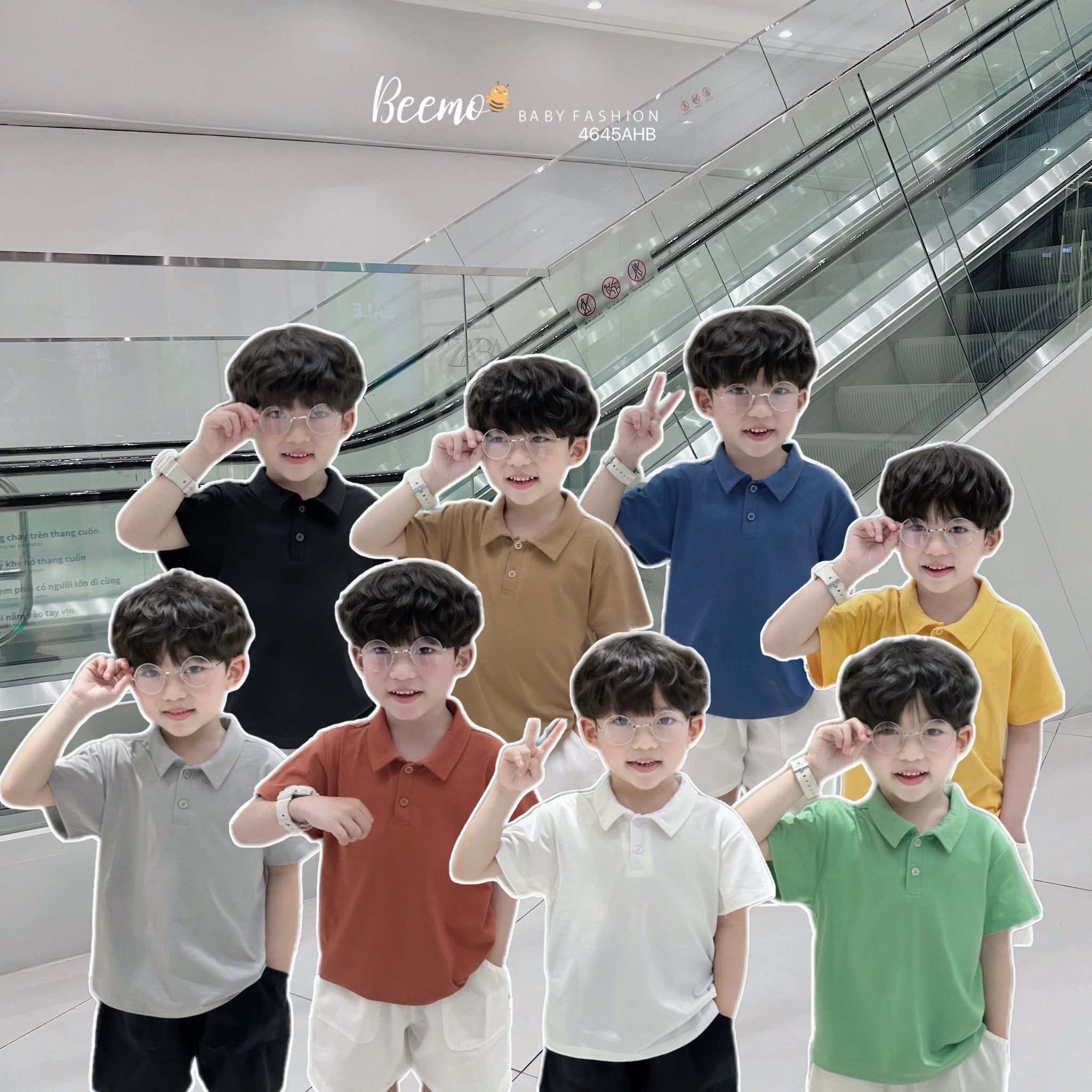 Áo cotton polo cổ đức Beemo trơn nhiều màu cho bé size 80-130