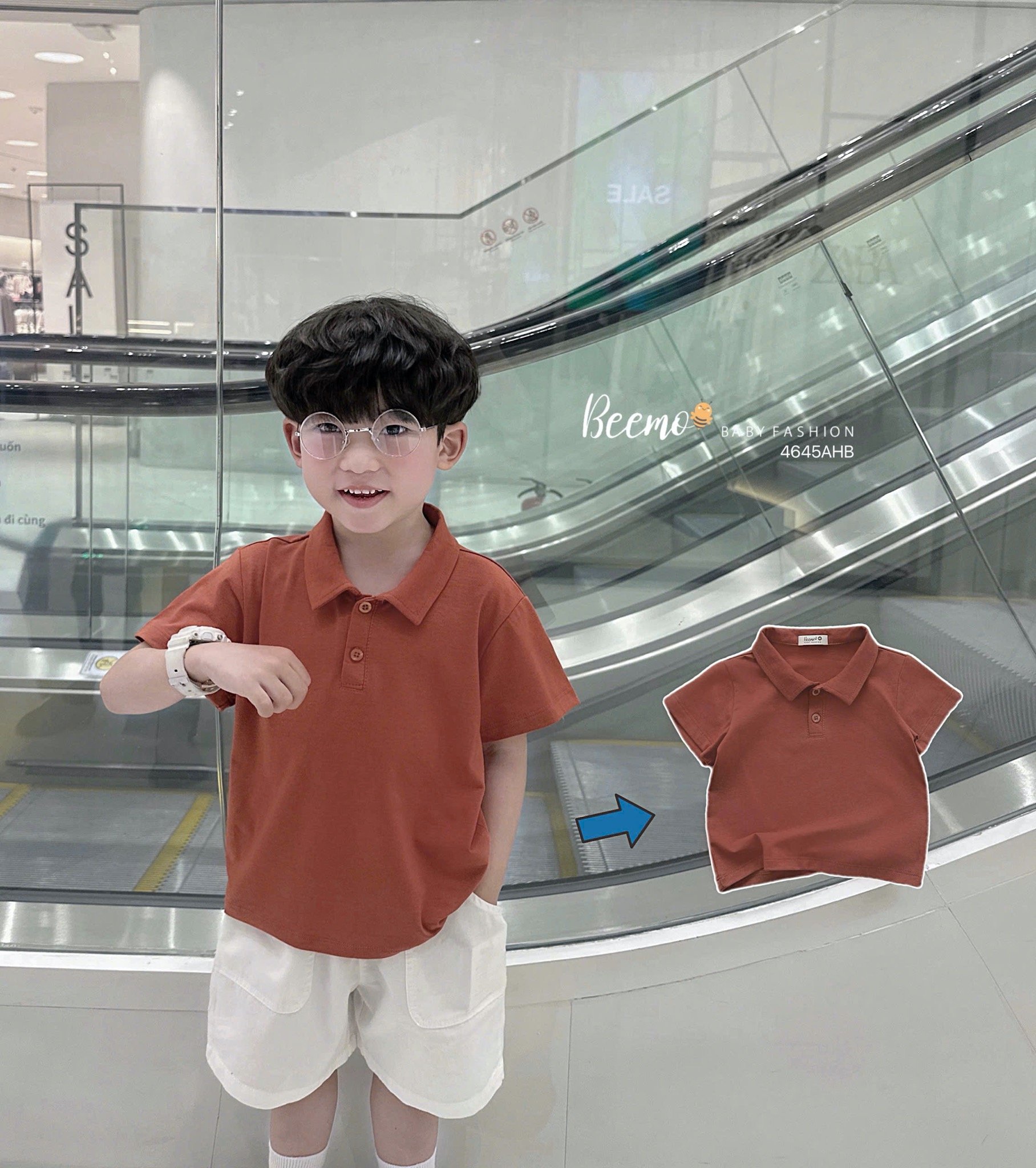 Áo cotton polo cổ đức Beemo trơn nhiều màu cho bé size 80-130