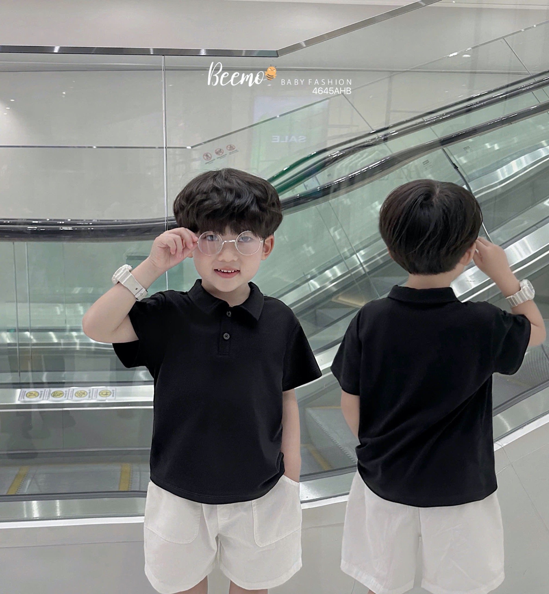 Áo cotton polo cổ đức Beemo trơn nhiều màu cho bé size 80-130